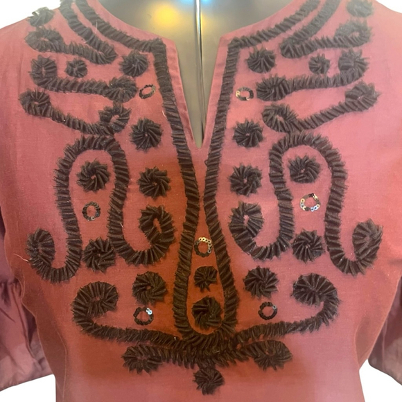 Women's Talbots RSVP Embellished Silk Blend Blouse Top, Burgundy, L - Picture 6 of 15